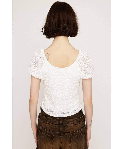 SLY（スライ）の「PUFF SLEEVE GATHER CUT TOPS パフスリーブ ギャザー カット トップス（Tシャツ/カットソー・レディース・ブラック/ホワイト・FREE）」の7枚目の写真