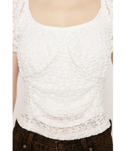 SLY（スライ）の「PUFF SLEEVE GATHER CUT TOPS パフスリーブ ギャザー カット トップス（Tシャツ/カットソー・レディース・ブラック/ホワイト・FREE）」の8枚目の写真