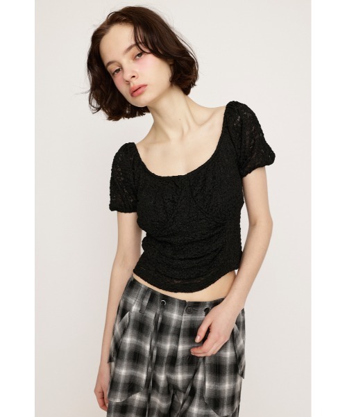 SLY（スライ）の「PUFF SLEEVE GATHER CUT TOPS パフスリーブ ギャザー カット トップス（Tシャツ/カットソー・レディース・ブラック/ホワイト・FREE）」の11枚目の写真