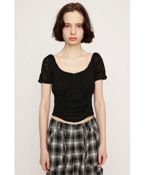 SLY（スライ）の「PUFF SLEEVE GATHER CUT TOPS パフスリーブ ギャザー カット トップス（Tシャツ/カットソー・レディース・ブラック/ホワイト・FREE）」の13枚目の写真