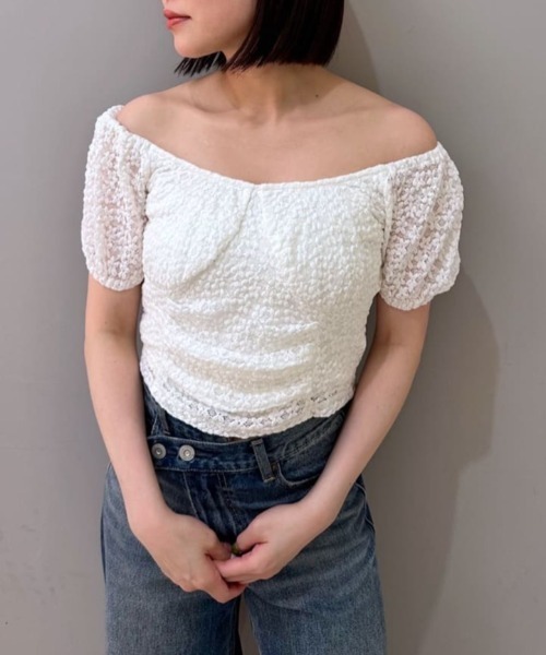 SLY（スライ）の「PUFF SLEEVE GATHER CUT TOPS パフスリーブ ギャザー カット トップス（Tシャツ/カットソー・レディース・ブラック/ホワイト・FREE）」の15枚目の写真