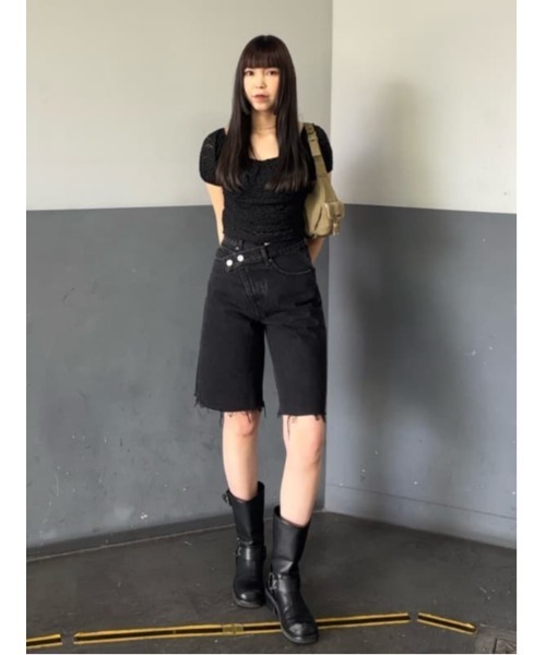 SLY（スライ）の「PUFF SLEEVE GATHER CUT TOPS パフスリーブ ギャザー カット トップス（Tシャツ/カットソー・レディース・ブラック/ホワイト・FREE）」の17枚目の写真