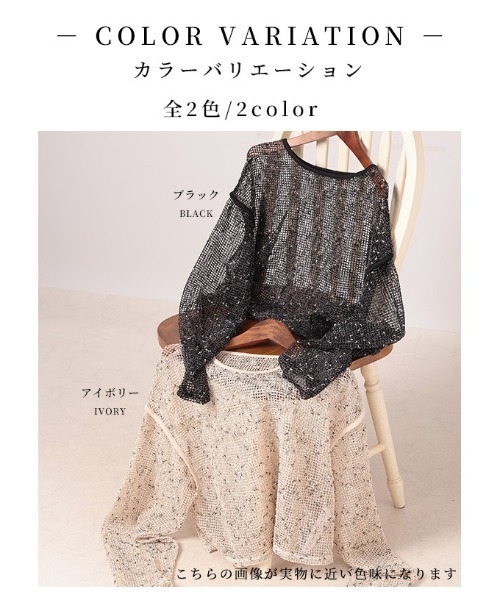 Sawa a la mode(サワアラモード)の「オーバーメッシュカットソー(Tシャツ/カットソー・レディース・アイボリー/ブラック・FREE)」の3枚目の写真