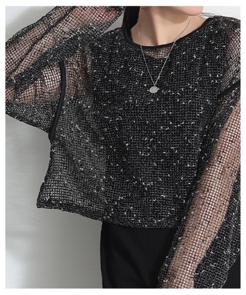Sawa a la mode(サワアラモード)の「オーバーメッシュカットソー(Tシャツ/カットソー・レディース・アイボリー/ブラック・FREE)」の8枚目の写真
