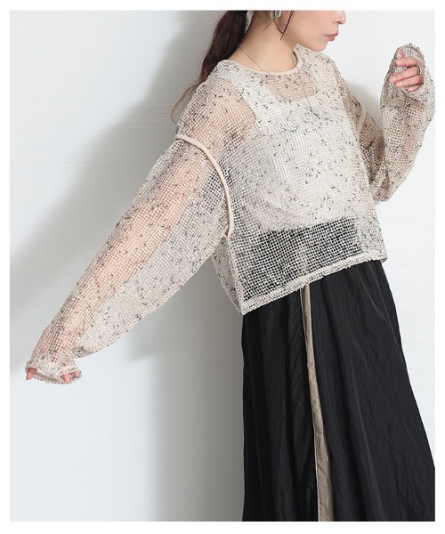 Sawa a la mode(サワアラモード)の「オーバーメッシュカットソー(Tシャツ/カットソー・レディース・アイボリー/ブラック・FREE)」の16枚目の写真