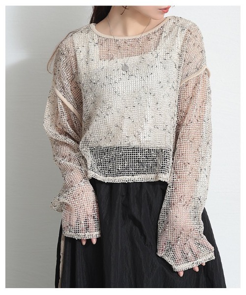 Sawa a la mode(サワアラモード)の「オーバーメッシュカットソー(Tシャツ/カットソー・レディース・アイボリー/ブラック・FREE)」の19枚目の写真