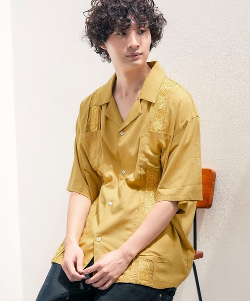 ROUGH TRADE（ラフトレード）の「【ROUGH TRADE/ラフトレード】麻 レーヨン キューバシャツ（シャツ/ブラウス・メンズ・ワイン/ブルー/アイボリー/マスタード・LARGE/MEDIUM）」の4枚目の写真