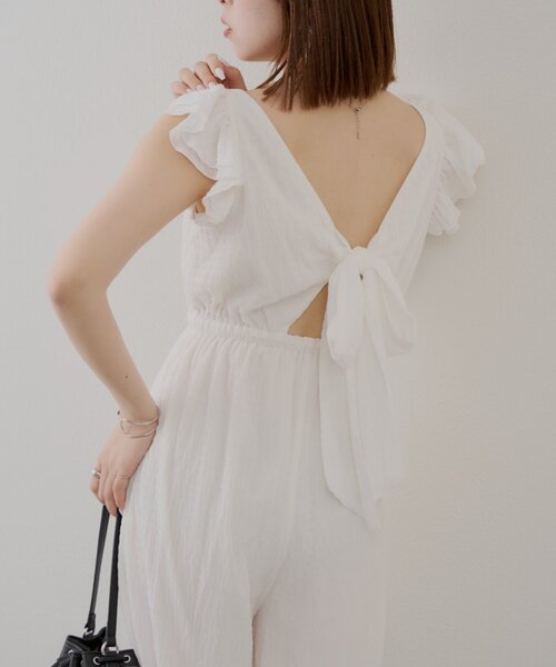 Chico（チコ）の「バックリボンフリルコンビネゾン（つなぎ/オールインワン・レディース・ホワイト/ブラック/ホワイト系その他2・FREE）」の3枚目の写真