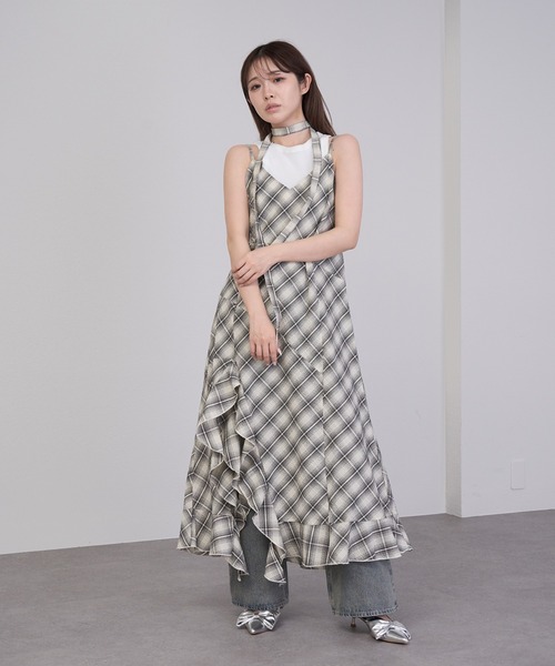 RAY CASSIN（レイカズン）の「【チェック/レース】裾フリルラウンドキャミワンピース（ワンピース・レディース・ブラック系その他/ホワイト系その他2/ブラック系その他2/ホワイト系その他・FREE）」の5枚目の写真