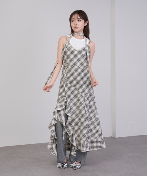 RAY CASSIN（レイカズン）の「【チェック/レース】裾フリルラウンドキャミワンピース（ワンピース・レディース・ブラック系その他/ホワイト系その他2/ブラック系その他2/ホワイト系その他・FREE）」の6枚目の写真