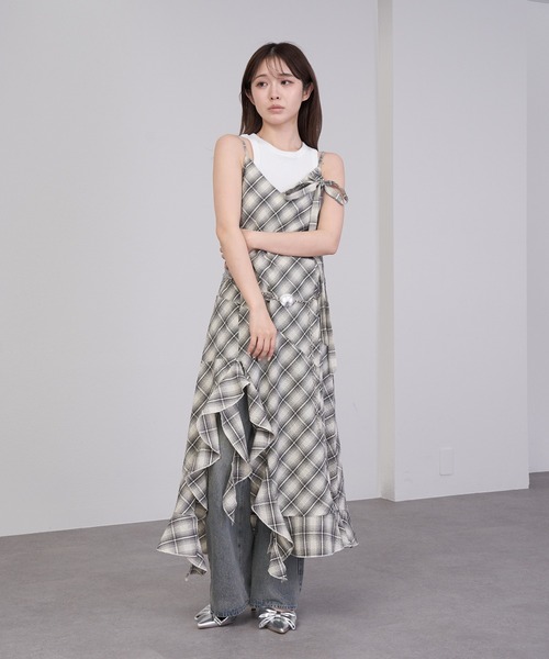 RAY CASSIN（レイカズン）の「【チェック/レース】裾フリルラウンドキャミワンピース（ワンピース・レディース・ブラック系その他/ホワイト系その他2/ブラック系その他2/ホワイト系その他・FREE）」の8枚目の写真