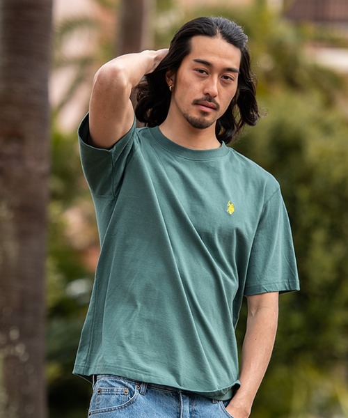 U.S. POLO ASSN.(ユーエスポロアッスン)の「『U.S. POLO ASSN/ユーエスポロアッスン』クルーネック半袖Tシャツ(Tシャツ/カットソー・メンズ・ダークブラウン/ネイビー/サーモンピンク/ブラック×ホワイト/オフホワイト/ダークグリーン/キャメル・L/M)」の1枚目の写真
