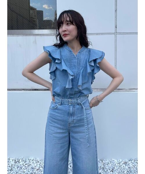 Lee（リー）の「【Leeコラボ】ハイライズセミワイドパンツ（デニムパンツ・レディース・オフホワイト/ブルー/インディゴブルー・SMALL/MEDIUM）」の21枚目の写真