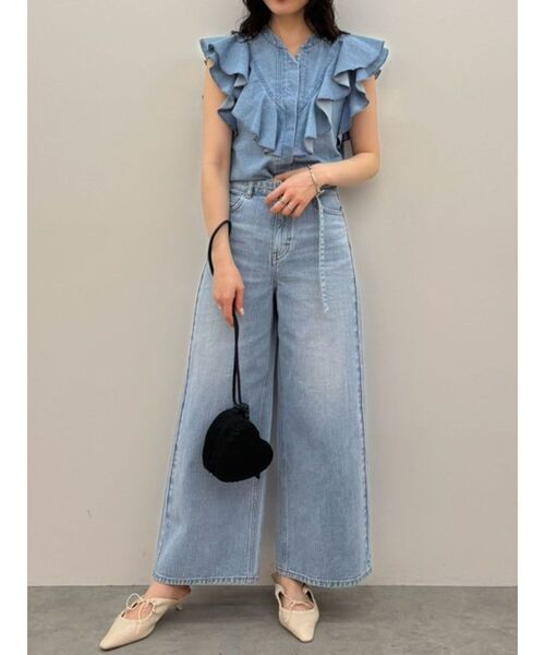 Lee（リー）の「【Leeコラボ】ハイライズセミワイドパンツ（デニムパンツ・レディース・オフホワイト/ブルー/インディゴブルー・SMALL/MEDIUM）」の22枚目の写真