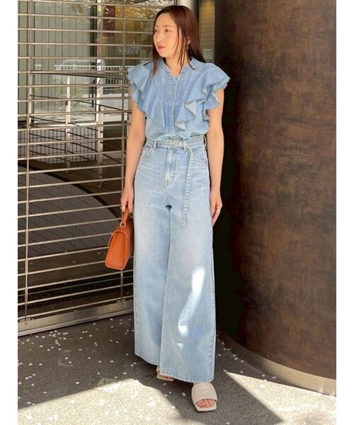 Lee（リー）の「【Leeコラボ】ハイライズセミワイドパンツ（デニムパンツ・レディース・オフホワイト/ブルー/インディゴブルー・SMALL/MEDIUM）」の9枚目の写真