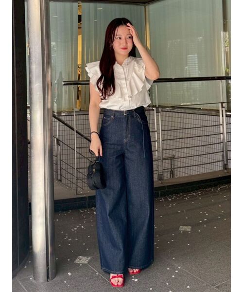 Lee（リー）の「【Leeコラボ】ハイライズセミワイドパンツ（デニムパンツ・レディース・オフホワイト/ブルー/インディゴブルー・SMALL/MEDIUM）」の6枚目の写真