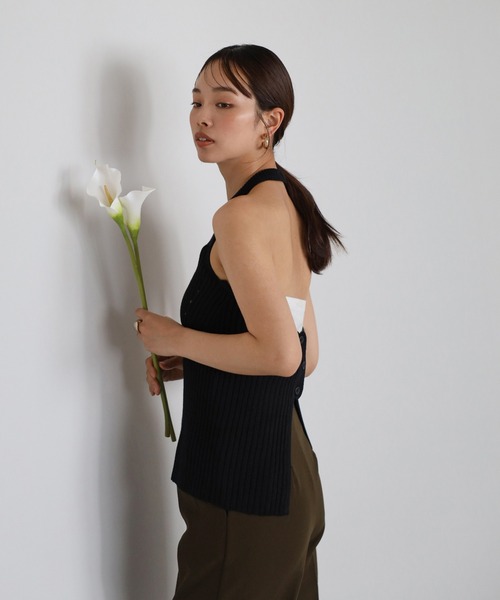 セール】back open halterneck knit tank top / バックオープン
