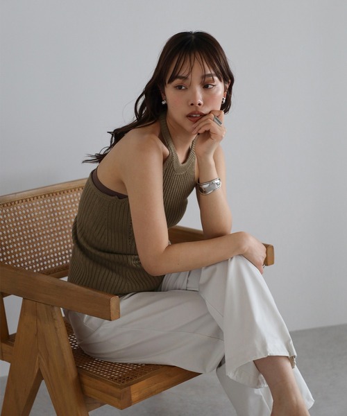 セール】back open halterneck knit tank top / バックオープン
