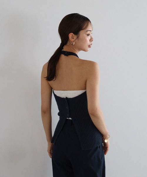 セール】back open halterneck knit tank top / バックオープン