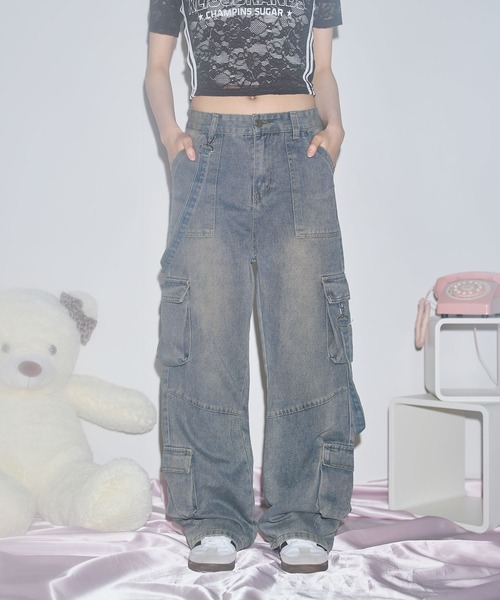 MSGirl(エムエスジーガール)の「ルーズシルエットカーゴデニムパンツ(デニムパンツ・レディース・ブルー・S/M/L)」の15枚目の写真