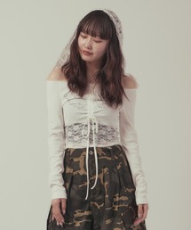 AO2 | Off ShoulderLace Hoodie Tops/フード付きレースオフショルトップス(Tシャツ/カットソー)