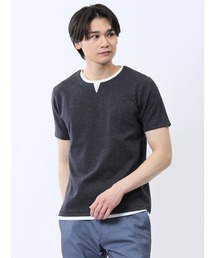 【ストレッチ 吸水速乾】タカキュー メランジポンチ キーネック 半袖 Tシャツ