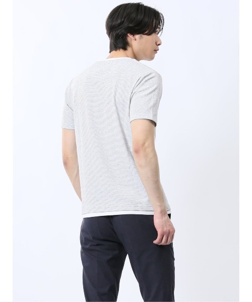 TAKA-Q（タカキュー）の「【ストレッチ 吸水速乾】タカキュー メランジポンチ キーネック 半袖 Tシャツ（Tシャツ/カットソー・メンズ・ライトグレー/ネイビー・MEDIUM/LARGE/X-LARGE）」の4枚目の写真