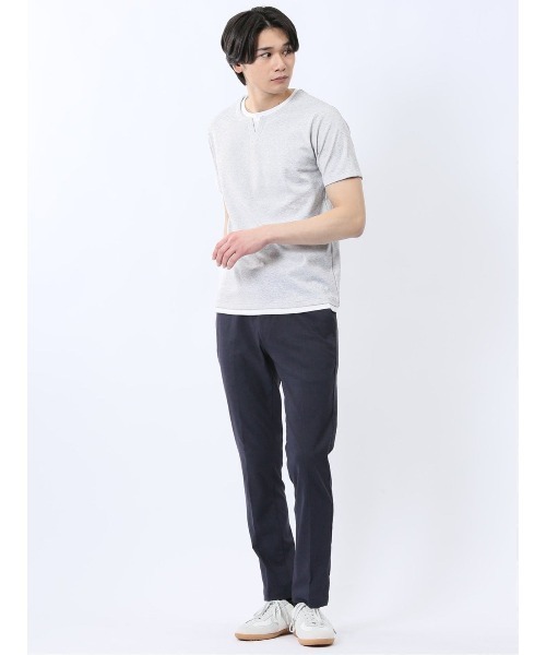 TAKA-Q（タカキュー）の「【ストレッチ 吸水速乾】タカキュー メランジポンチ キーネック 半袖 Tシャツ（Tシャツ/カットソー・メンズ・ライトグレー/ネイビー・MEDIUM/LARGE/X-LARGE）」の6枚目の写真