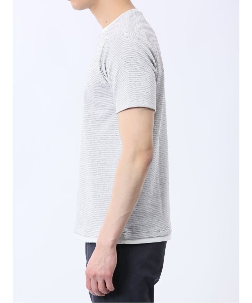 TAKA-Q（タカキュー）の「【ストレッチ 吸水速乾】タカキュー メランジポンチ キーネック 半袖 Tシャツ（Tシャツ/カットソー・メンズ・ライトグレー/ネイビー・MEDIUM/LARGE/X-LARGE）」の8枚目の写真