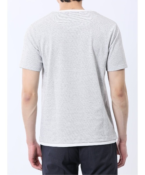TAKA-Q（タカキュー）の「【ストレッチ 吸水速乾】タカキュー メランジポンチ キーネック 半袖 Tシャツ（Tシャツ/カットソー・メンズ・ライトグレー/ネイビー・MEDIUM/LARGE/X-LARGE）」の9枚目の写真