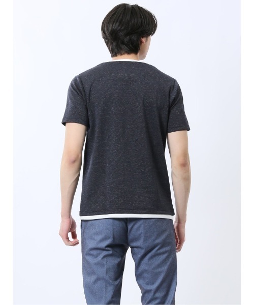 TAKA-Q（タカキュー）の「【ストレッチ 吸水速乾】タカキュー メランジポンチ キーネック 半袖 Tシャツ（Tシャツ/カットソー・メンズ・ライトグレー/ネイビー・MEDIUM/LARGE/X-LARGE）」の13枚目の写真