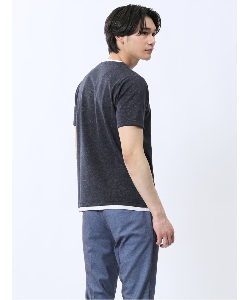 TAKA-Q（タカキュー）の「【ストレッチ 吸水速乾】タカキュー メランジポンチ キーネック 半袖 Tシャツ（Tシャツ/カットソー・メンズ・ライトグレー/ネイビー・MEDIUM/LARGE/X-LARGE）」の14枚目の写真