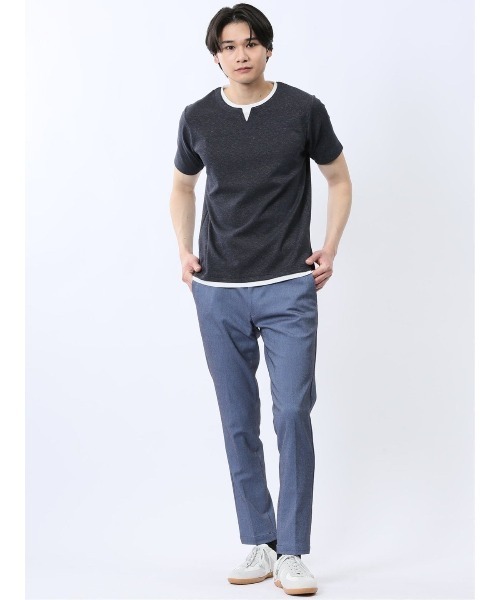 TAKA-Q（タカキュー）の「【ストレッチ 吸水速乾】タカキュー メランジポンチ キーネック 半袖 Tシャツ（Tシャツ/カットソー・メンズ・ライトグレー/ネイビー・MEDIUM/LARGE/X-LARGE）」の15枚目の写真