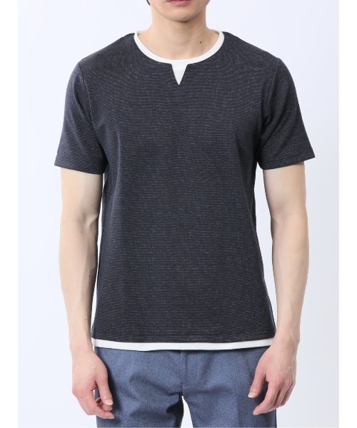 TAKA-Q（タカキュー）の「【ストレッチ 吸水速乾】タカキュー メランジポンチ キーネック 半袖 Tシャツ（Tシャツ/カットソー・メンズ・ライトグレー/ネイビー・MEDIUM/LARGE/X-LARGE）」の16枚目の写真