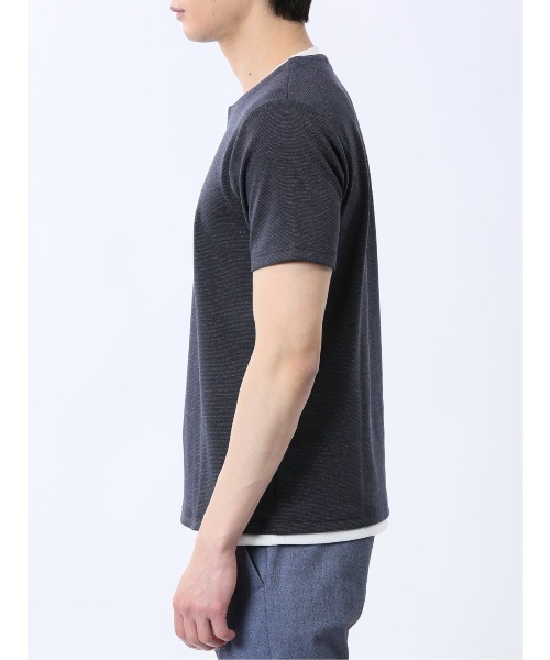 TAKA-Q（タカキュー）の「【ストレッチ 吸水速乾】タカキュー メランジポンチ キーネック 半袖 Tシャツ（Tシャツ/カットソー・メンズ・ライトグレー/ネイビー・MEDIUM/LARGE/X-LARGE）」の17枚目の写真