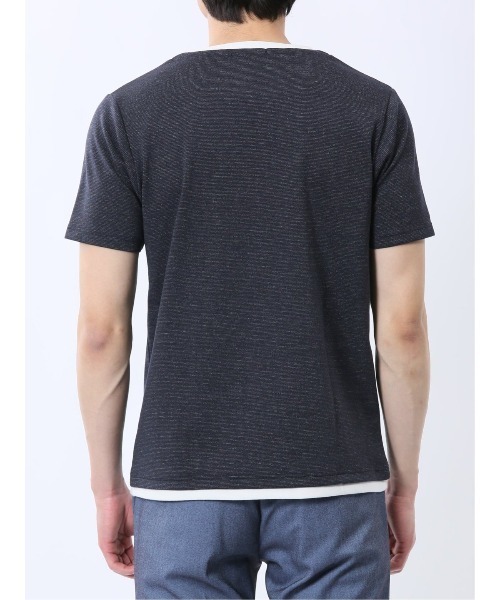 TAKA-Q（タカキュー）の「【ストレッチ 吸水速乾】タカキュー メランジポンチ キーネック 半袖 Tシャツ（Tシャツ/カットソー・メンズ・ライトグレー/ネイビー・MEDIUM/LARGE/X-LARGE）」の18枚目の写真