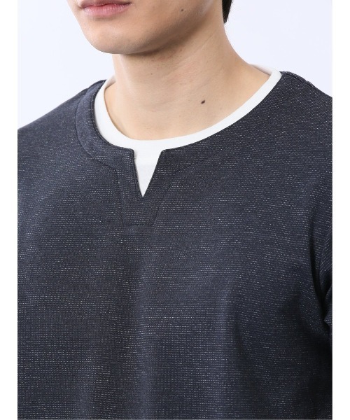 TAKA-Q（タカキュー）の「【ストレッチ 吸水速乾】タカキュー メランジポンチ キーネック 半袖 Tシャツ（Tシャツ/カットソー・メンズ・ライトグレー/ネイビー・MEDIUM/LARGE/X-LARGE）」の19枚目の写真