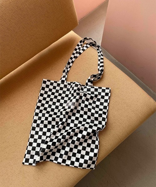 HONEY MI HONEY(ハニーミーハニー)の「block check totebag(トートバッグ・レディース・ブラック/ブルーグレー/ライトグリーン・FREE)」の2枚目の写真