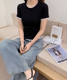 レイヤード風バイカラー無地Tシャツ カットソー