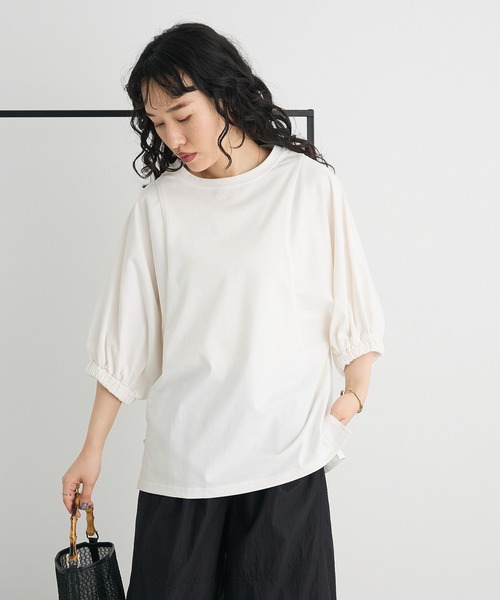 CRAFT STANDARD BOUTIQUE（クラフトスタンダードブティック）の「接触冷感/UVカット スクエアボリュームスリーブプルオーバー（Tシャツ/カットソー・レディース・ブラウン/ホワイト/ブラック・FREE）」の4枚目の写真