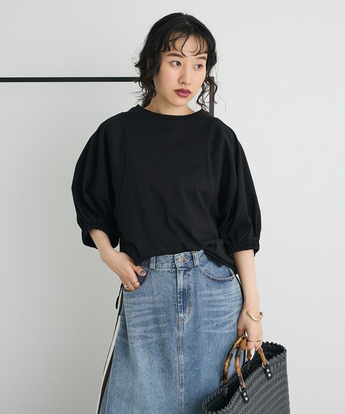 CRAFT STANDARD BOUTIQUE（クラフトスタンダードブティック）の「接触冷感/UVカット スクエアボリュームスリーブプルオーバー（Tシャツ/カットソー・レディース・ブラウン/ホワイト/ブラック・FREE）」の9枚目の写真