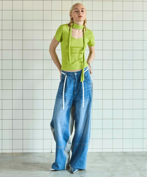 Cut Docking Curve Denim Pants/カットドッキングカーブデニム【MAISON
