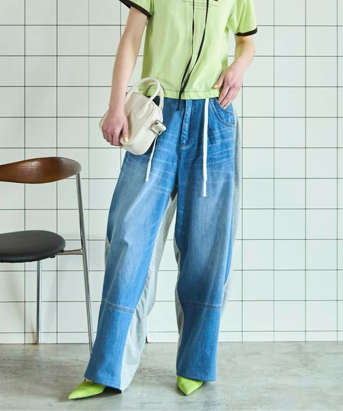 MAISON SPECIAL(メゾンスペシャル)の「Cut Docking Curve Denim Pants/カットドッキングカーブデニム(デニムパンツ・レディース・ブラック/ブルー・36/38)」の6枚目の写真