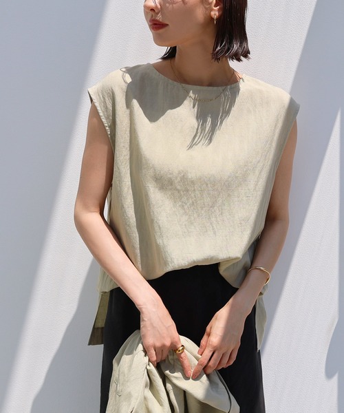 リネンブレンドノースリーブトップス（シャツ/ブラウス）｜evernavy