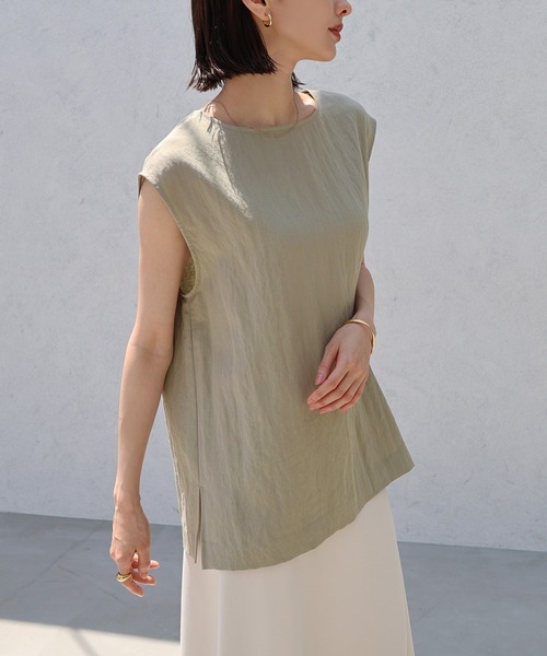 セール】リネンブレンドノースリーブトップス（シャツ/ブラウス