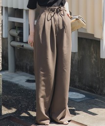 slattgir | 高身長　リボン付ハイウエストタックワイドパンツ（トールサイズ）Essenave(その他パンツ)