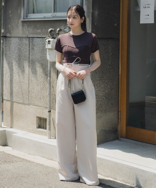 slattgir（スラットジール）の「高身長　リボン付ハイウエストタックワイドパンツ（トールサイズ）Essenave（その他パンツ・レディース・モカ/アイボリー・T3L/TLL/TM/TL）」の6枚目の写真