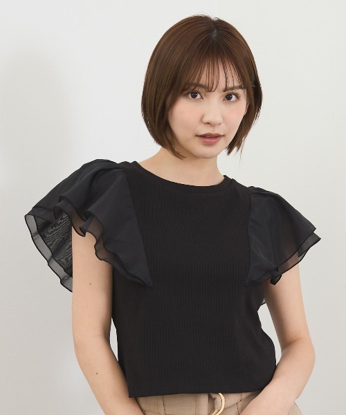 REDYAZEL（レディアゼル）の「シアーフレアスリーブリブカットソー（Tシャツ/カットソー・レディース・ホワイト/ボルドー/イエロー/ブラック・FREE）」の12枚目の写真