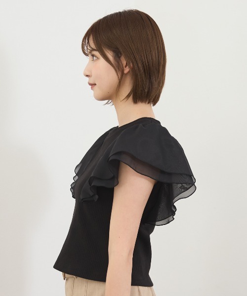 REDYAZEL（レディアゼル）の「シアーフレアスリーブリブカットソー（Tシャツ/カットソー・レディース・ホワイト/ボルドー/イエロー/ブラック・FREE）」の13枚目の写真