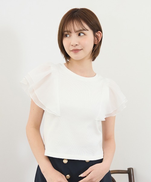 REDYAZEL（レディアゼル）の「シアーフレアスリーブリブカットソー（Tシャツ/カットソー・レディース・ホワイト/ボルドー/イエロー/ブラック・FREE）」の18枚目の写真